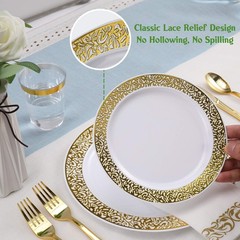 FOCUSLINE 175 Ct Gold Dinnerware Set for 25 Guests, Plastic Plates with Gold …