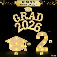 , White Light Up 2026 Grad Sign – 8.5 Inch 2026 Light Up Sign Graduation