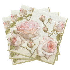 Decoupage Paper Cocktail Napkins Lucy Beauty Roses Cream Pink Vintage 40pcs