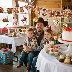 Western Cowboy Party Decorations, 13 Pcs Cowboy Wild West Hanging Swirls Banner