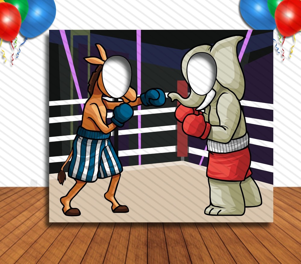 Donkey and Elephant Boxing Theme Face Cutout, 36×42″ Photo Stand-in, Party Prop