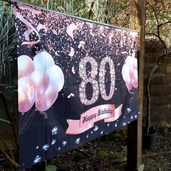 80th Birthday Backdrop Banner Women’s Pinks Rose Gold Diamonds 6′ x 3.6′
