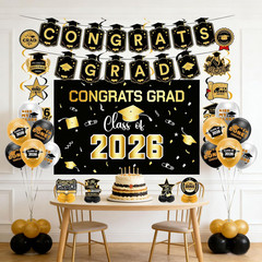 Graduation Decorations 2026 Gold Set – Grad Decor with Congrats Grad BannerClas