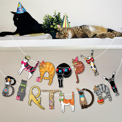 Happy Birthday Cat Banner Garland – Cute Kitten Birthday Party Decorations for K