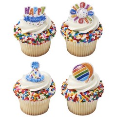 Happy Rings, 24 Cupcake Toppers Featuring Multi-Colored Balloons, Party Hats,…