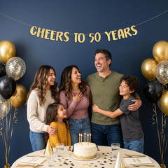 Pre-Strung Cheers to 50 Years Gold Glitter Banner – 50Th Birthday and Anniversar