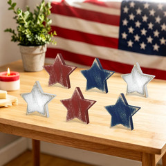 4Th of July Decorations Wooden Star Set of 6, Red White and Blue Decorations, Vi