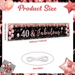 Rose Gold 40th Birthday Banner Party Decorations for Women 40 and Fabulous Ha…