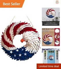 Timeless Wooden Eagle Wreath – 4th of July Hanging Door Sign for Celebrations