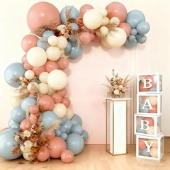 138Pcs Gender Reveal Decorations Kit with Dusty Pink Blue Balloon Garland Arc…