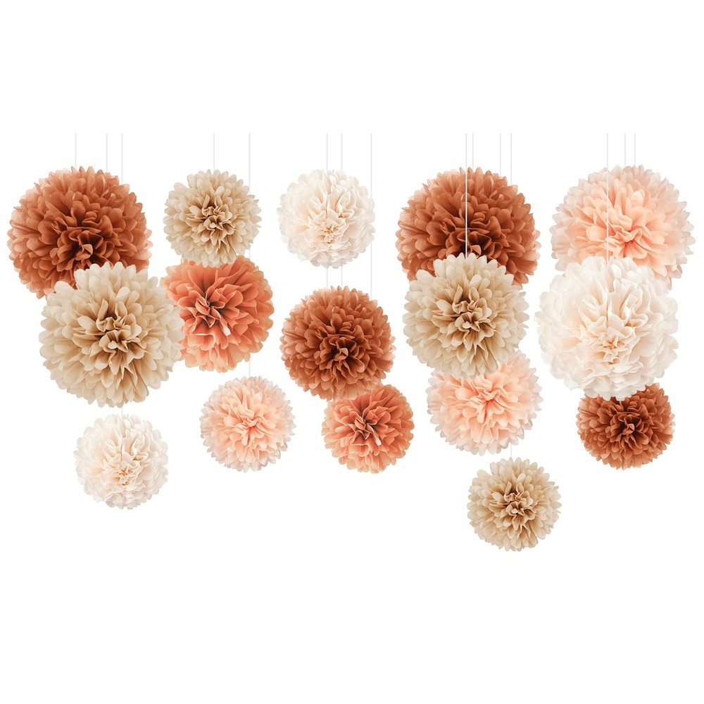 Weddings Decorations, 16 PCS Earth Tone Brown Tissue Paper Pom Poms for Fall …