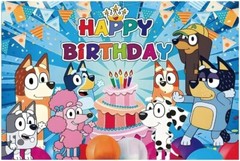 Blue Sheepdog Theme Happy Birthday Backdrop 5×3.2ft Birthday Party Decoration