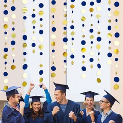46 Ft Navy Blue and Gold Circle Dots Garland Royal Blue Hanging Paper Polka D…
