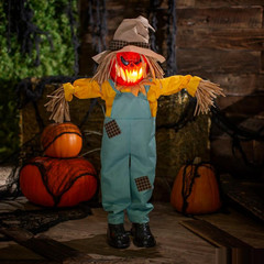 Light-Up Standing Sonic Scarecrow Halloween Decoration Animated Pumpkin Prop ATC