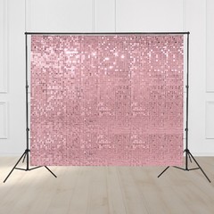 Instahibit 10x7FT Shimmer Wall Backdrop Stand 72 Pcs Pink Panels Wedding Party
