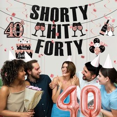 40th Birthday Party Decorations for Women – Black Rose Gold Banner, Foil Balloon