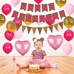 Pink Leopard Decorations, Gold Cheetah Print Animal Balloons Hot Pink and Hea…