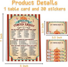 Circus Birthday Decorations, What’s Your Circus Name, 1 Sign and 30 Name Stic…