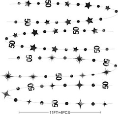 Black 50th Birthday Decorations Number 50 Circle Dot Twinkle Star