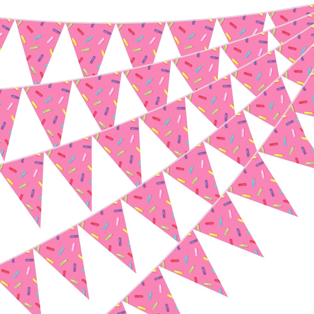5 Pcs Donut Party Decorations Ice Cream Donut Pennant Banner Pink Confetti Sp…