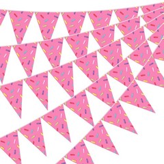 5 Pcs Donut Party Decorations Ice Cream Donut Pennant Banner Pink Confetti Sp…