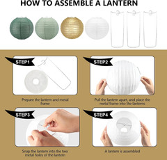 Sage Green Paper Lanterns Decorative,16Pack Gold Green White Party Decorations,H