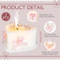 2 Pcs Pink Bow Heart Candles Coquette Party Cute Supplies