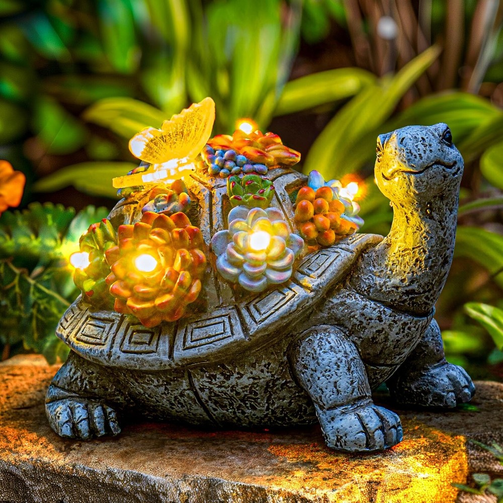 Solar Garden Outdoor Statues with Succulent and 7 LED Lights – Lawn Decor Tor…