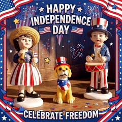 Vintage 3 Pcs 4th of July Decoration Statue Figurines Gifts Patriotic Resin S…
