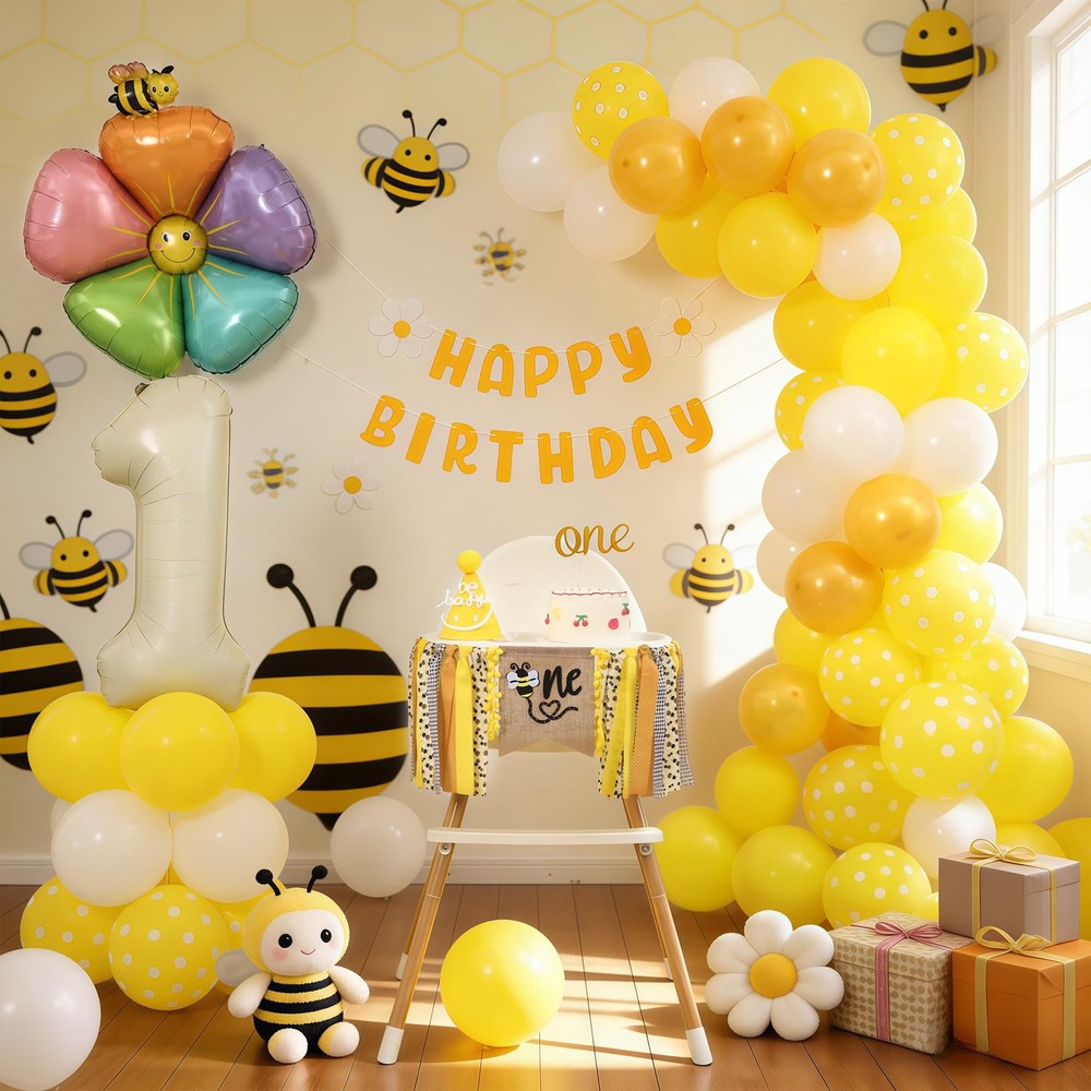 Bee Theme High Chair Banner – Happy Bee Day 1st Birthday Decoration for Boys …