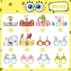 24 Pcs SpongeBob Birthday Party Decoration Set Kids SpongeBob Photo Booth Props