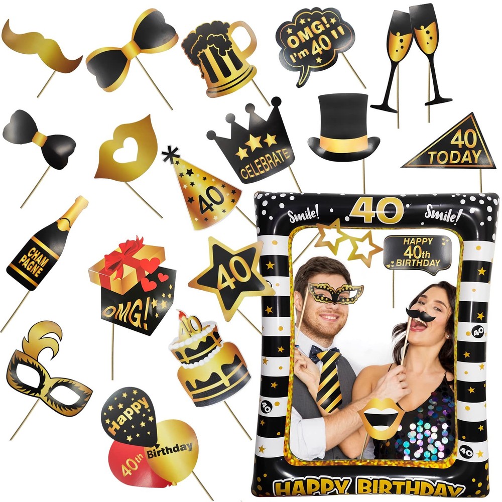 40th Birthday Photo Booth Props, Inflatable Photo Booth Frame, Giant Black Go…