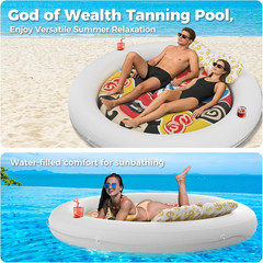 73″ Inflatable Tanning Pool Float with Cup Holders & Pillow for Adults