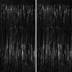 2-Pack Black Tinsel Foil Fringe Curtains Metallic Streamers Party Backdrop