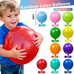 Assorted Rainbow Latex Balloons, 60 Pack 12 inch Round and 60inch long balloo…