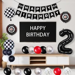 Race Car Party Decorations, with 40 Inch Racetrack Black Number 2 Balloon, Ha…