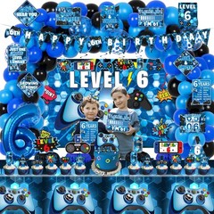 6th Birthday Decorations for Boys, 149Pcs Blue Video Game level 6 Party Suppl…