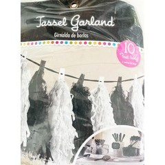 Black and White Hanging Tassel Tissue Garland Birthday Party Supplies 10 Foot