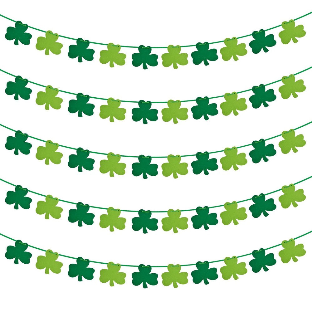 St Patricks Day Decorations 5 Pack Shamrock Clover Felt Banner Garland