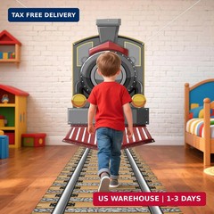 Train Party Decorations Backdrop Set with Track Runner, Retro Locomotive Door Ba