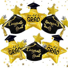 6Pcs Graduation Foil Balloons Include Black Grad Cap Balloon for Graduation P…