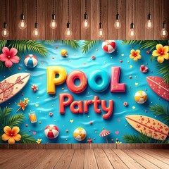 Pool Party Banner Backdrop for Summer Beach Theme Decorations Background Party