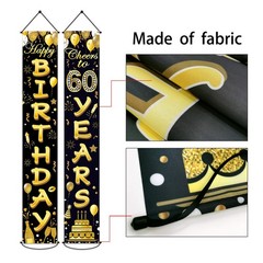 60th Birthday Party Banner Decorations for Women 12 inches x 70 inches, Black