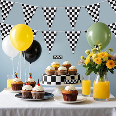 Checkered Flag Banner Race Car Party Decorations Supplies 100Ft Black White