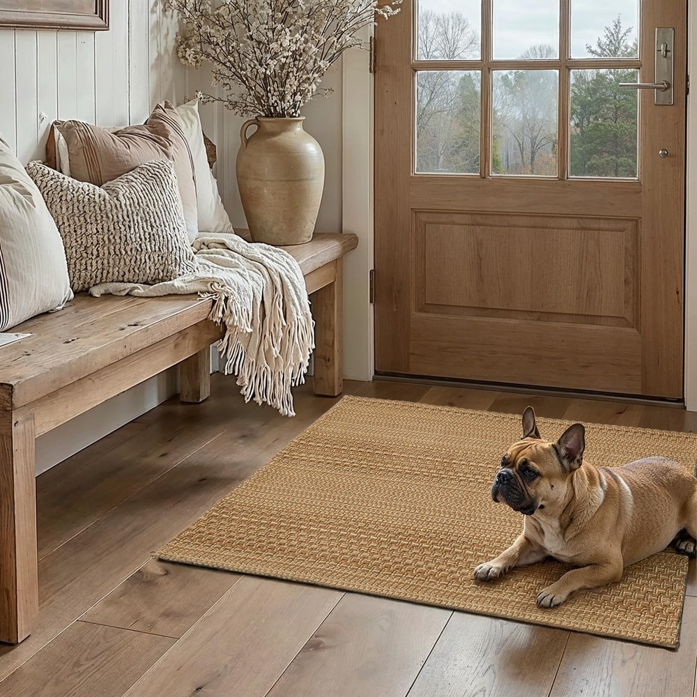 2×3 Textured Washable Entry Rug, Natural Woven Low-Profile Door Mat with Non-…