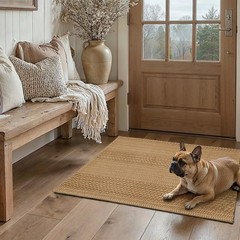 2×3 Textured Washable Entry Rug, Natural Woven Low-Profile Door Mat with Non-…