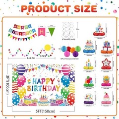 Colorful Birthday Decorations Kit – Party Banner, Honeycomb Balls, Swirls & Garl