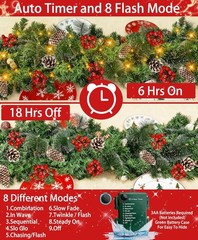 Timer 8 Mode – 9Ft by 10 Inch Prelit Christmas Garland with 50 Warm Lights,Thick