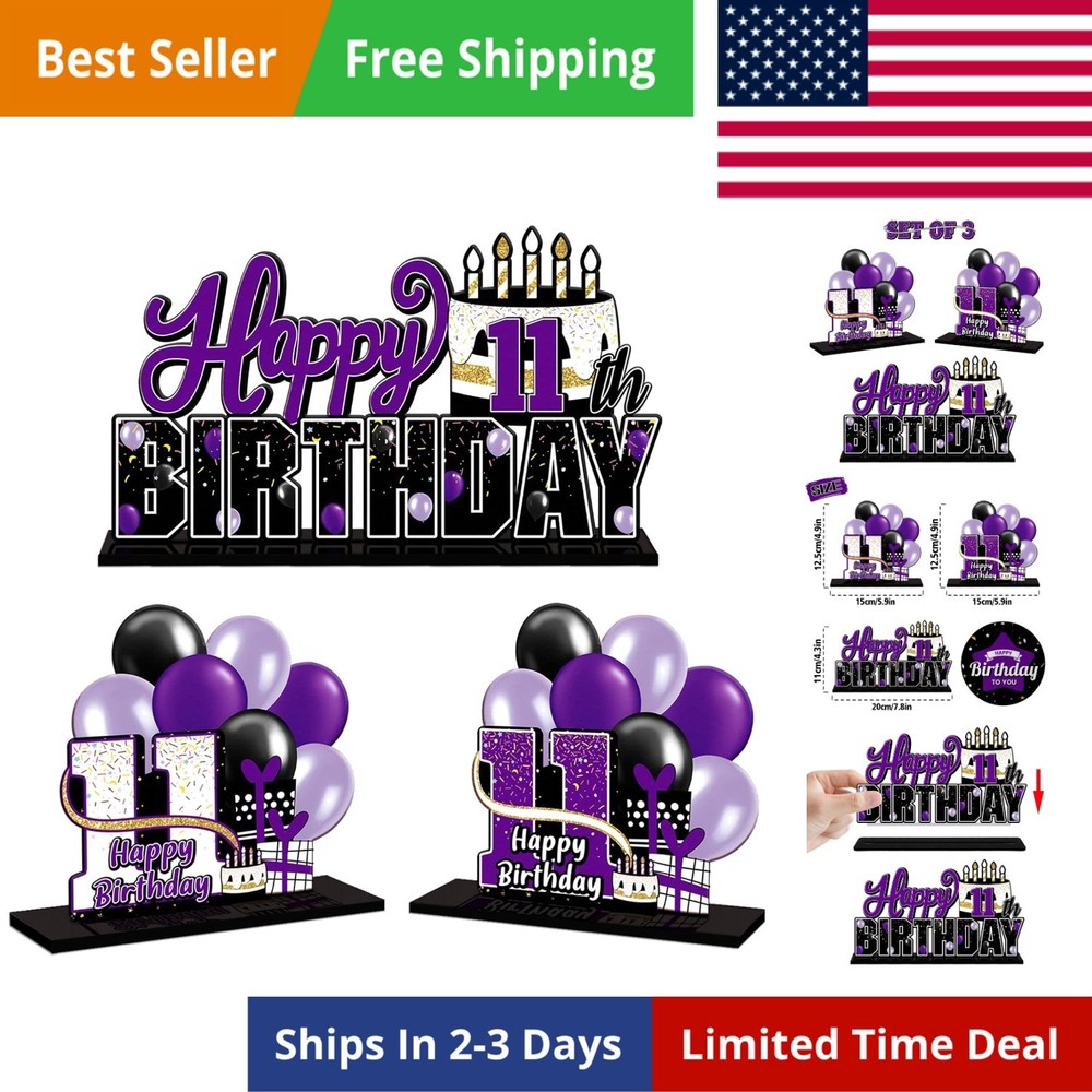 Happy 11th Birthday Purple Acrylic Table Topper Centerpieces Set – Cheers to …
