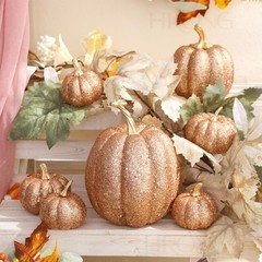 7PCS Assorted Size Gold Glitter Pumpkin Set for Fall and Halloween Decor